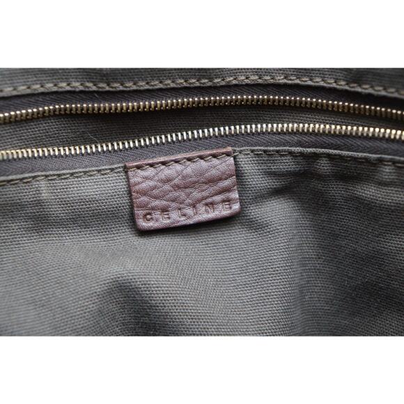 CELINE Vintage Shoulder Bag Brown Leather Gold Triomphe Fold over Handbag - Picture 9 of 13